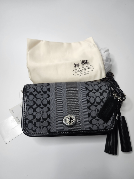 Coach Handbags - Coach Gray and Black Signature Stripe Turnlock Crossbody